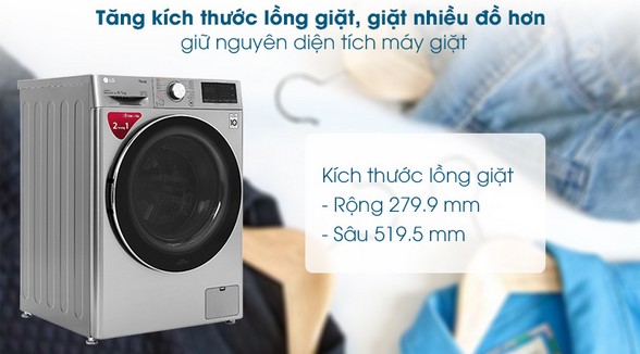 Máy giặt sấy LG Inverter 9 kg FV1409G4V - Tăng kích thước lồng giặt