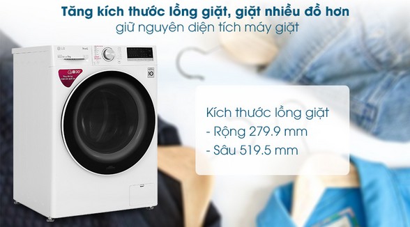 Máy giặt LG Inverter 9 kg FV1409S4W - Tăng kích thước lồng giặt