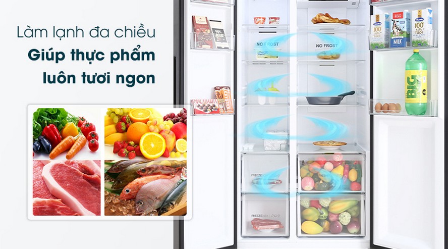 Tủ lạnh Aqua Inverter 541 lít AQR-S541XA(BL)-Làm lạnh thực phẩm toàn diện nhờ công nghệ làm lạnh đa chiều