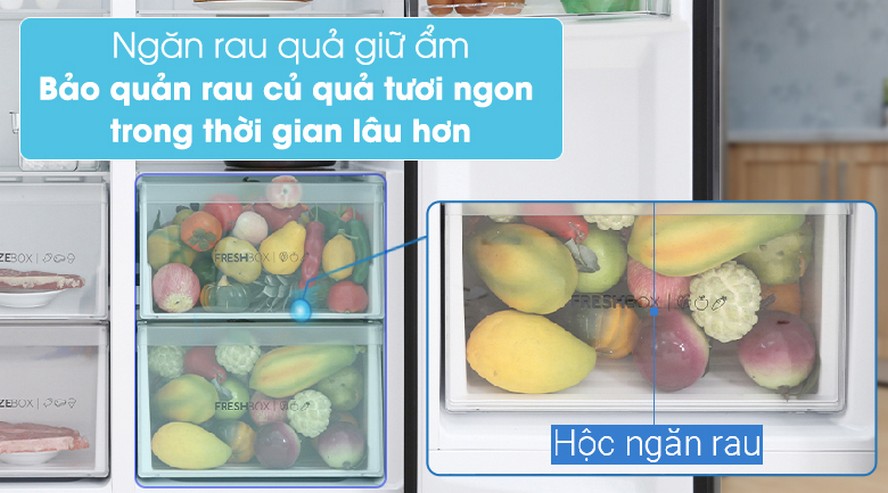 Tủ lạnh Aqua Inverter 541 lít AQR-S541XA(BL)-Kéo dài thời gian bảo quản thực phẩm tươi lâu trong ngăn rau củ cân bằng độ ẩm