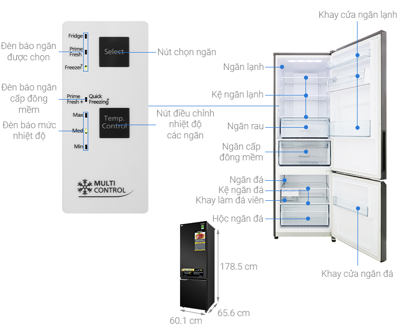 Kích thước Tủ lạnh Panasonic Inverter 322 lít NR-BC360QKVN