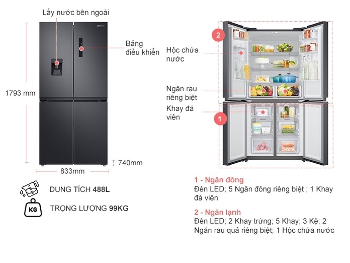 Tủ lạnh Samsung Inverter 488 lít RF48A4010B4/SV/ thiết kế