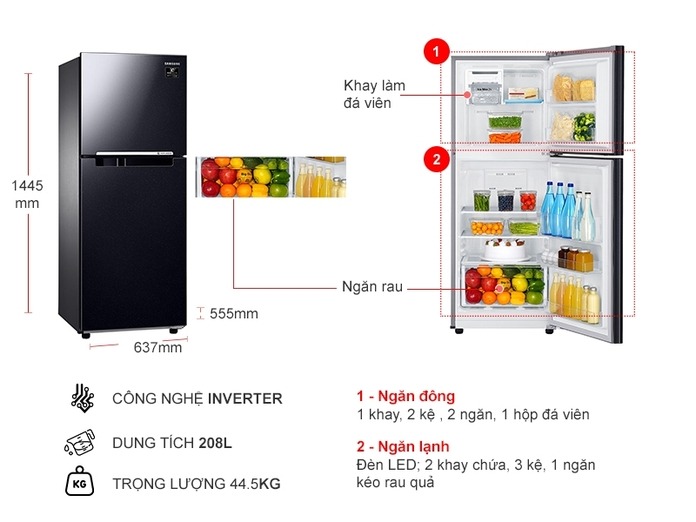 Tủ lạnh Samsung Inverter 208 lít RT20HAR8DBU - thiết kế